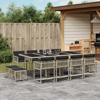ARDEBO.de - 13-tlg. Garten-Essgruppe mit Kissen Hellgrau Poly Rattan