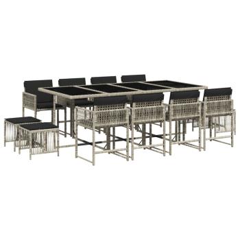 13-tlg. Garten-Essgruppe mit Kissen Hellgrau Poly Rattan