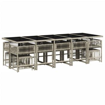 15-tlg. Garten-Essgruppe mit Kissen Hellgrau Poly Rattan