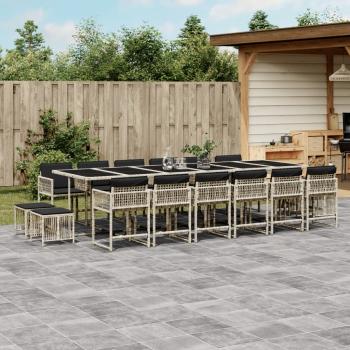 ARDEBO.de - 17-tlg. Garten-Essgruppe mit Kissen Hellgrau Poly Rattan