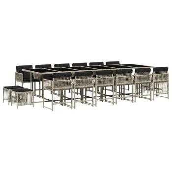 17-tlg. Garten-Essgruppe mit Kissen Hellgrau Poly Rattan