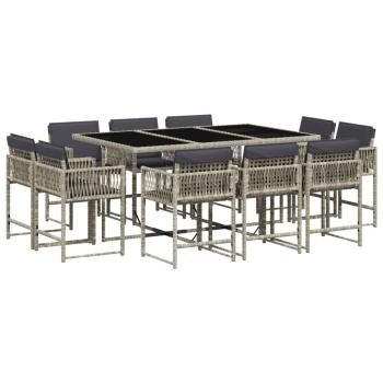 11-tlg. Garten-Essgruppe mit Kissen Hellgrau Poly Rattan