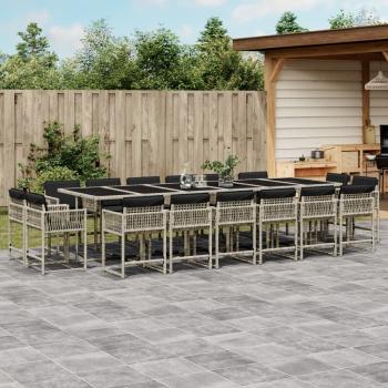 ARDEBO.de - 17-tlg. Garten-Essgruppe mit Kissen Hellgrau Poly Rattan