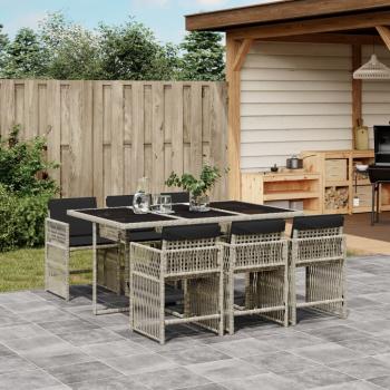 ARDEBO.de - 7-tlg. Garten-Essgruppe mit Kissen Hellgrau Poly Rattan
