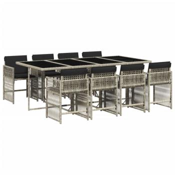 9-tlg. Garten-Essgruppe mit Kissen Hellgrau Poly Rattan