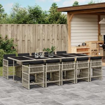 ARDEBO.de - 11-tlg. Garten-Essgruppe mit Kissen Hellgrau Poly Rattan