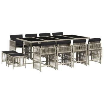13-tlg. Garten-Essgruppe mit Kissen Hellgrau Poly Rattan
