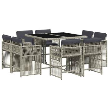 9-tlg. Garten-Essgruppe mit Kissen Hellgrau Poly Rattan