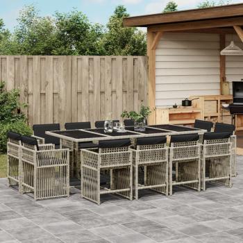 ARDEBO.de - 13-tlg. Garten-Essgruppe mit Kissen Hellgrau Poly Rattan