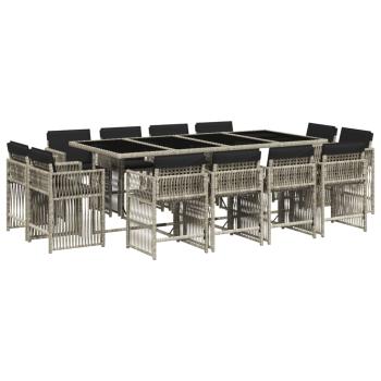 13-tlg. Garten-Essgruppe mit Kissen Hellgrau Poly Rattan