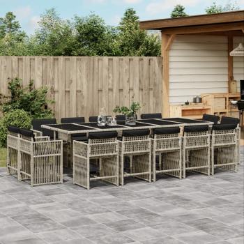 ARDEBO.de - 15-tlg. Garten-Essgruppe mit Kissen Hellgrau Poly Rattan