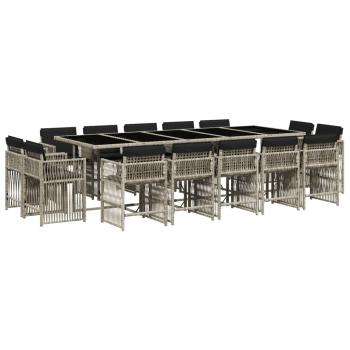 ARDEBO.de - 15-tlg. Garten-Essgruppe mit Kissen Hellgrau Poly Rattan