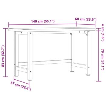 Werkbank 140x60x83 cm Massivholz Akazie Rechteckig