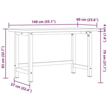 Werkbank 140x60x83 cm Massivholz Akazie Rechteckig