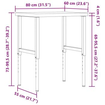 Werkbank 80x60x(73-99,5) cm Massivholz Akazie Rechteckig