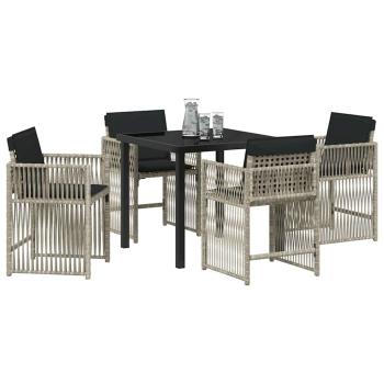 Garten Essgruppe 5 pcs Hellgrau Poly-Rattan