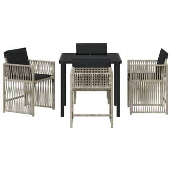 Garten Essgruppe 5 pcs Hellgrau Poly-Rattan