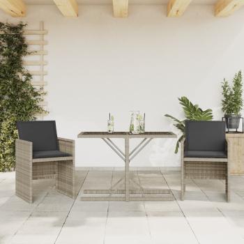 ARDEBO.de - 3-tlg. Bistro-Set mit Kissen Hellgrau Poly Rattan