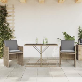 ARDEBO.de - 3-tlg. Bistro-Set mit Kissen Beigemischung Poly Rattan