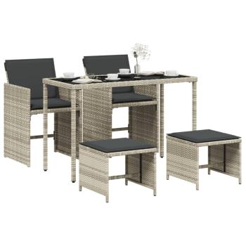 5-tlg. Garten-Essgruppe mit Kissen Hellgrau Poly Rattan