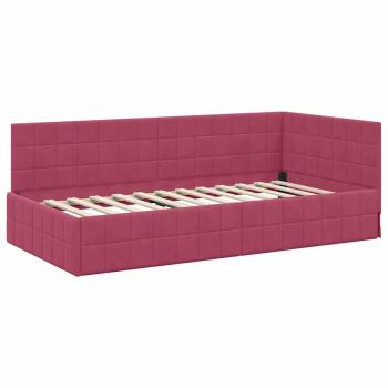 Eckbettgestell mit Kopfteil Weinrot 90 x 200 cm Samt