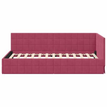Eckbettgestell mit Kopfteil Weinrot 90 x 200 cm Samt