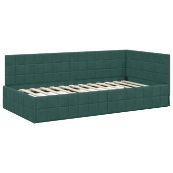 Eckbettgestell mit Kopfteil Dunkelgrün 100 x 200 cm Samt
