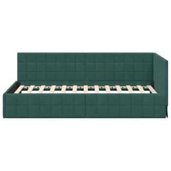 Eckbettgestell mit Kopfteil Dunkelgrün 100 x 200 cm Samt
