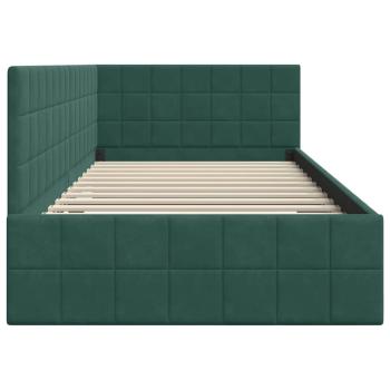 Eckbettgestell mit Kopfteil Dunkelgrün 100 x 200 cm Samt