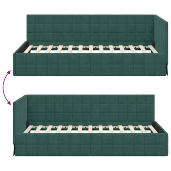 Eckbettgestell mit Kopfteil Dunkelgrün 100 x 200 cm Samt
