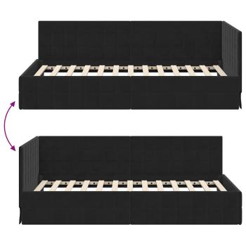 Eckbettgestell mit Kopfteil Schwarz 100 x 200 cm Samt