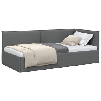Eckbettgestell mit Kopfteil Dunkelgrau 80 x 200 cm Stoff