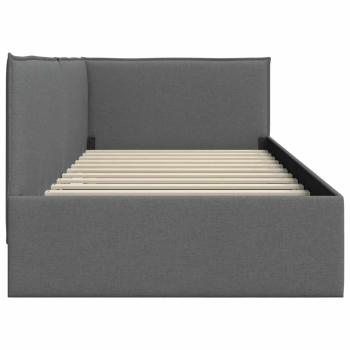 Eckbettgestell mit Kopfteil Dunkelgrau 80 x 200 cm Stoff