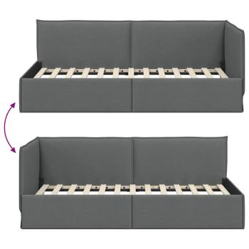 Eckbettgestell mit Kopfteil Dunkelgrau 80 x 200 cm Stoff