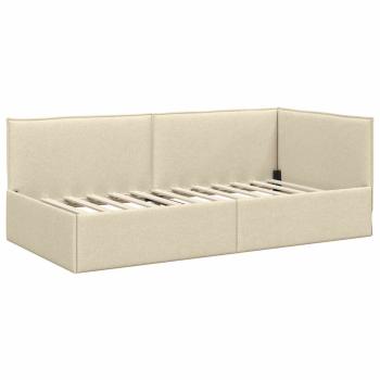 Eckbettgestell mit Kopfteil Creme 90 x 190 cm Stoff