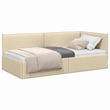 Eckbettgestell mit Kopfteil Creme 90 x 190 cm Stoff
