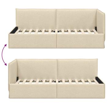 Eckbettgestell mit Kopfteil Creme 90 x 190 cm Stoff