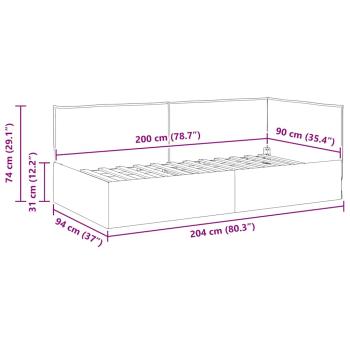 Eckbettgestell mit Kopfteil Blau 90 x 200 cm Stoff