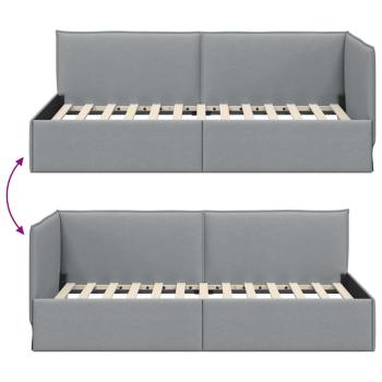 Eckbettgestell mit Kopfteil Hellgrau 100 x 200 cm Stoff