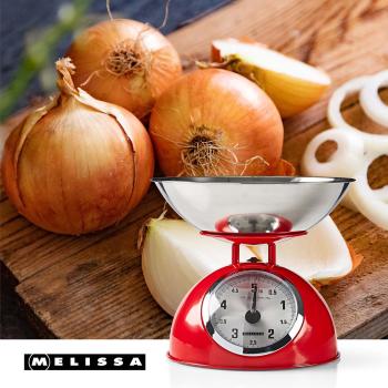 Retro-Küchenwaage | Analog | Metallgehäuse | Abnehmbare Schale | Max. 5kg | 25-Gramm-Schritte | Rot
