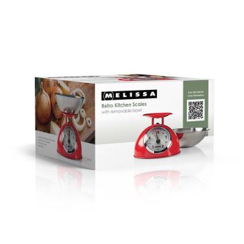 Retro-Küchenwaage | Analog | Metallgehäuse | Abnehmbare Schale | Max. 5kg | 25-Gramm-Schritte | Rot