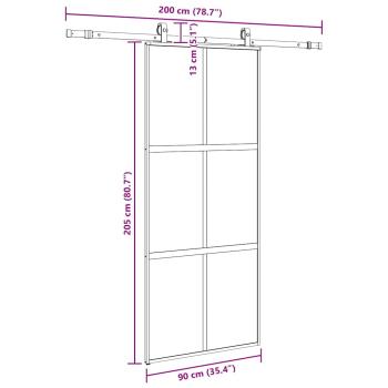 Schiebetür mit Beschlag Schwarz 90x205 cm Hartglas