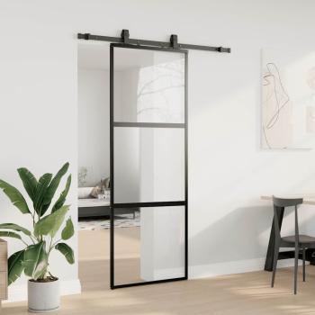 Schiebetür mit Beschlag Schwarz 76x205 cm Hartglas