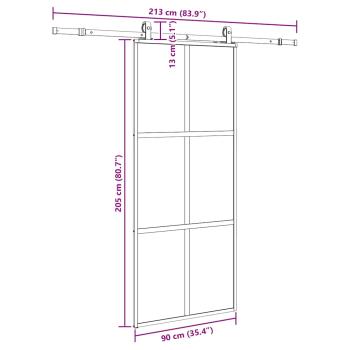 Schiebetür mit Beschlag Schwarz 90x205 cm Hartglas