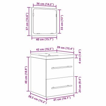Badezimmermöbel Set 2 pcs Eiche handwerklich 41 x 38.5 x 48 cm