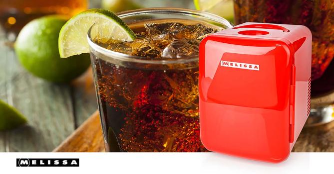 Tragbarer Mini-Kühlschrank | 6 Dosen / 4 l Inhalt | 100-240 V / 12 V | Heiz- / Kühlfunktion | Tragegriff | Rot