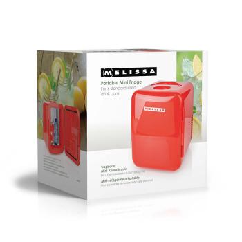 Tragbarer Mini-Kühlschrank | 6 Dosen / 4 l Inhalt | 100-240 V / 12 V | Heiz- / Kühlfunktion | Tragegriff | Rot