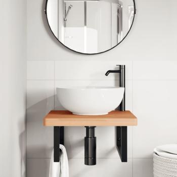 Waschbeckenregal Wandmontage Stahl und Massivholz Buche
