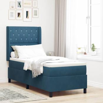 ARDEBO.de - LED Boxspringbett mit Matratze mit Kissen Blau 80 x 200 cm Samt