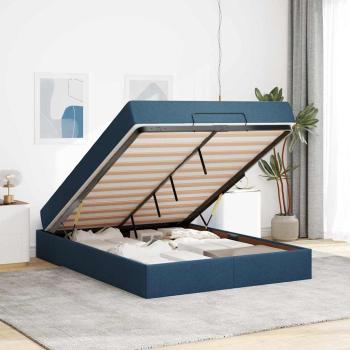 Bettgestell mit Speicher Blau 160 x 200 cm Stoff